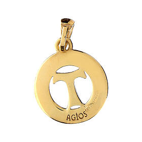 Pendentif Agios pièce avec tau 19 mm argent 925 doré bruni