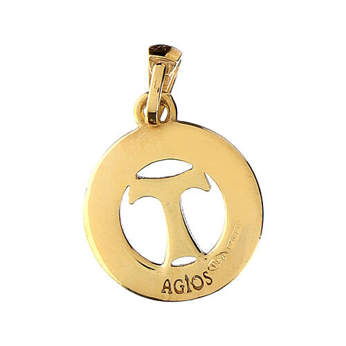 Pendentif Agios pièce avec tau 19 mm argent 925 doré bruni 2