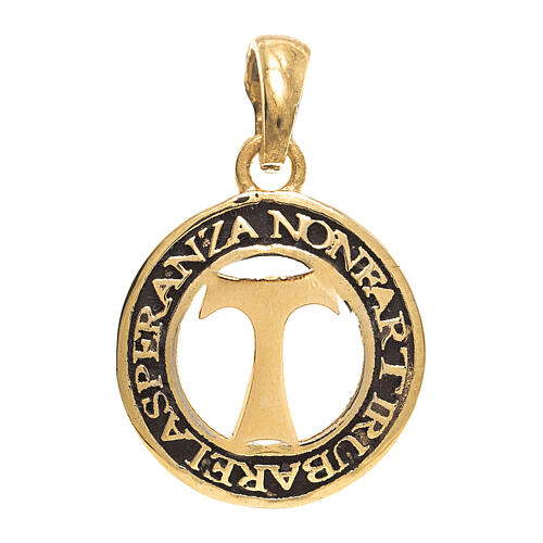 Pendentif Agios pièce avec tau 19 mm argent 925 doré bruni 1