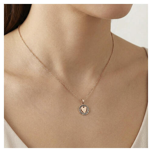 Benedictus coin-shaped pendant with cut-out heart, 0.075 in, burnished rosé 925 silver 2
