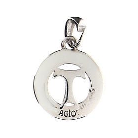 Agios coin-shaped pendant with cut-out tau, 0.075 in, burnished rhodium-plated 925 silver