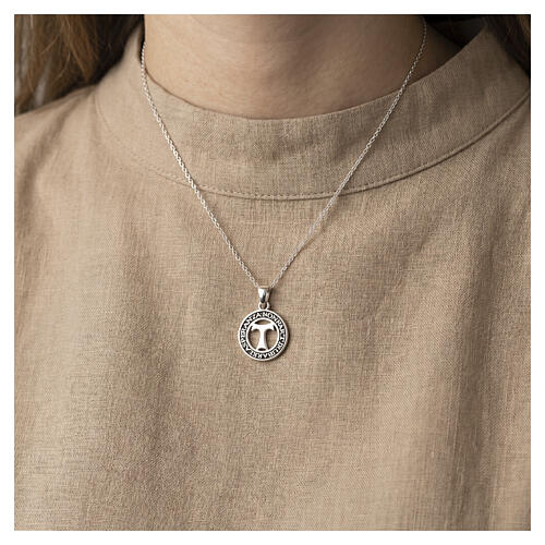 Pendentif Benedictus pièce avec tau19 mm argent 925 rhodié bruni 2