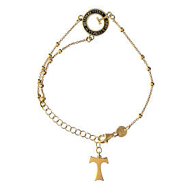 Beatitudinem rosary bracelet by Agios, burnished gold plated 925 silver, round cut-out medal with tau