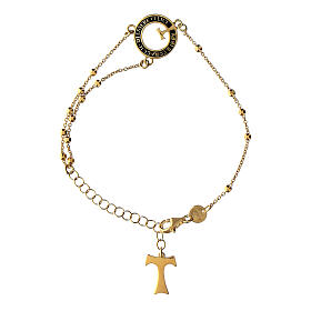 Beatitudinem rosary bracelet by Benedictus, burnished gold plated 925 silver, round cut-out medal with tau