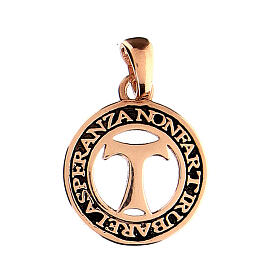 Agios coin-shaped pendant with cut-out tau, 0.075 in, burnished rosé 925 silver