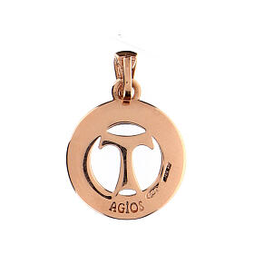 Agios coin-shaped pendant with cut-out tau, 0.075 in, burnished rosé 925 silver