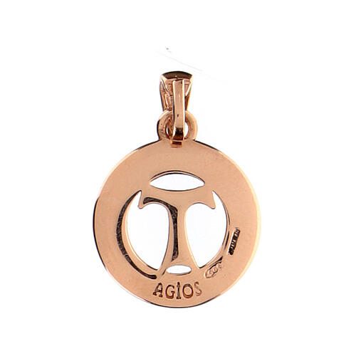 Agios coin-shaped pendant with cut-out tau, 0.075 in, burnished rosé 925 silver 2