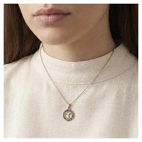 Pendentif Benedictus pièce avec tau19 mm argent 925 rosé bruni 2