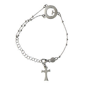 Beatitudinem rosary bracelet Agios, 925 silver, round cut-out medal with tau