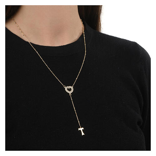 Rosario Benedictus argento 925 placcato in oro con cuore speranza  2