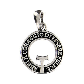 Agios cut-out pendant with small tau, 0.075 in, burnished rhodium-plated 925 silver
