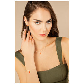 Bracelet Agios perles naturelles croix zircons oranges argent 925 doré