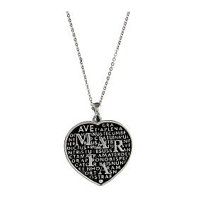 Mater Agios necklace, heart of 0.10 in, burnished rhodium-plated 925 silver