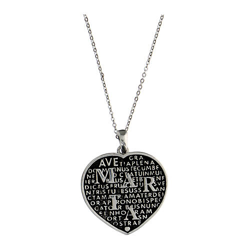 Mater Agios necklace, heart of 0.10 in, burnished rhodium-plated 925 silver 1