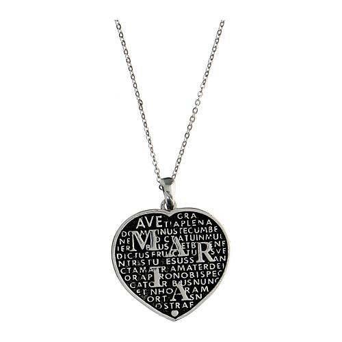 Collana mater cuore 26 mm Agios rodio argento 925 brunito 1