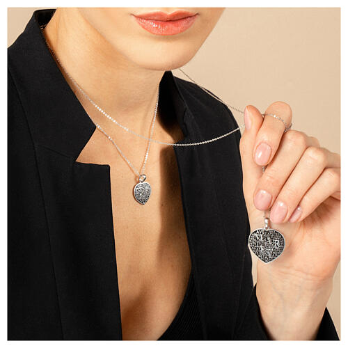Collana mater cuore 26 mm Benedictus rodio argento 925 brunito 5