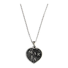Mater Agios necklace, 0.07 in heart, burnished rhodium-plated 925 silver