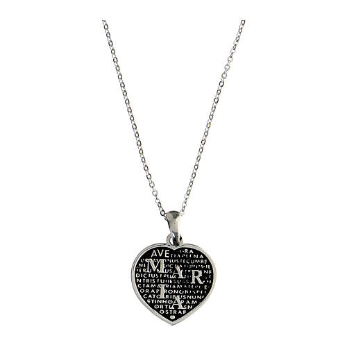 Mater Agios necklace, 0.07 in heart, burnished rhodium-plated 925 silver 1