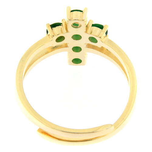 Agios ring with cross of green rhinestones, gold plated 925 silver 3