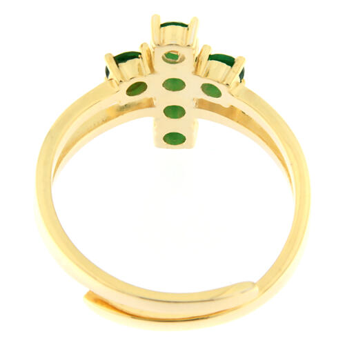 Golden cross ring with green zircon in 925 silver Agios 3