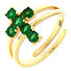 Golden cross ring with green zircon in 925 silver Agios s1