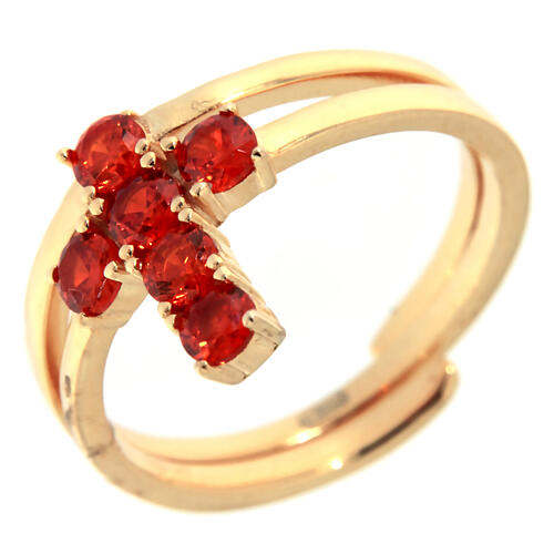 Agios ring with cross of orange rhinestones, gold plated 925 silver 1