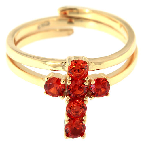 Agios ring with cross of orange rhinestones, gold plated 925 silver 2