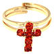 Agios ring with cross of orange rhinestones, gold plated 925 silver s2