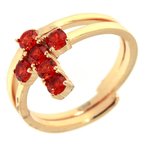 Bague Agios croix zircons oranges argent 925 doré 1