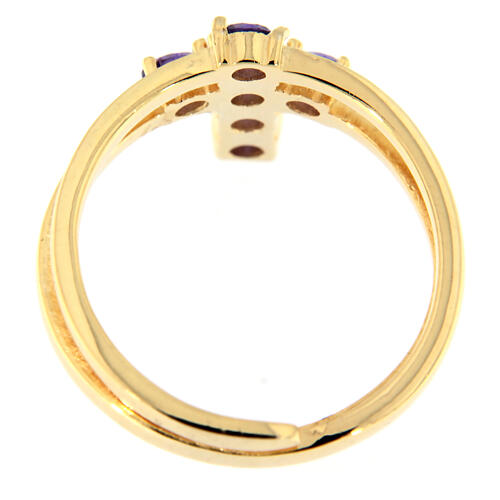 Golden cross ring 925 silver purple zircons Agios 3