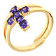 Golden cross ring 925 silver purple zircons Agios s1