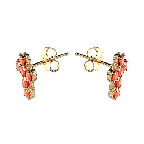 Agios stud earrings, gold plated cross with orange rhinestones, 925 silver 2