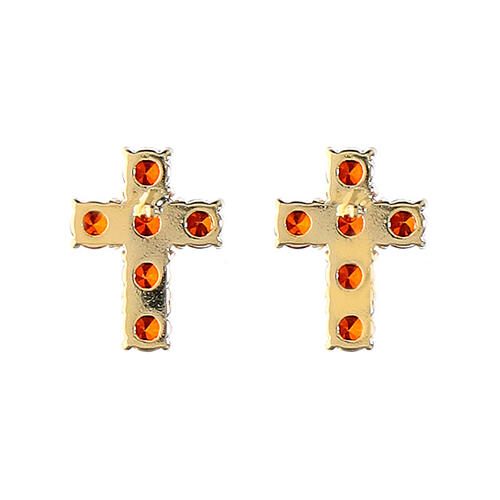 Agios stud earrings, gold plated cross with orange rhinestones, 925 silver 3