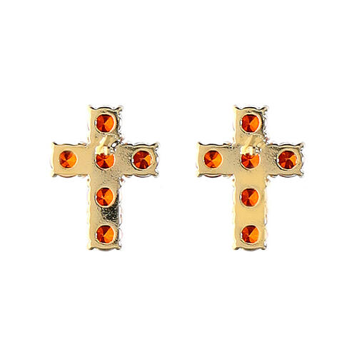 Pendientes Agios dorados cruz plata 925 zircones naranja 4