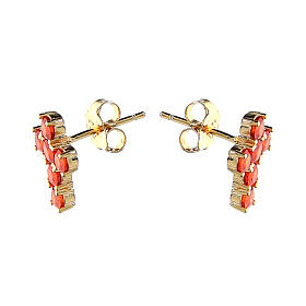 Boucles d'oreilles Agios croix de zircons orange argent 925 doré