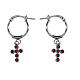Agios huggie earrings with cross of red ruby rhinestones, 925 silver s1