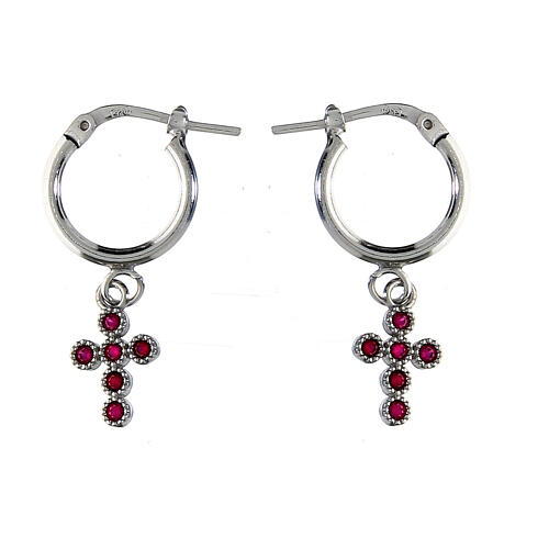 Orecchini Agios cerchio croce zirconi rubini argento 925  1