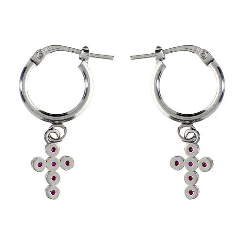 Orecchini Agios cerchio croce zirconi rubini argento 925  3