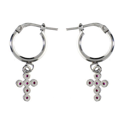 Earrings circle cross zircons rubies 925 silver Agios 2