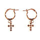 Agios huggie earrings with cross of sapphire rhinestones, rosé 925 silver s2