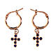 Agios huggie earrings with cross of sapphire rhinestones, rosé 925 silver s1