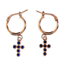 Earrings circle cross zircons sapphires rose 925 silver Agios