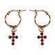 Agios huggie earrings with rosé cross of red ruby rhinestones, 925 silver s1