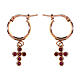 Agios huggie earrings with rosé cross of red ruby rhinestones, 925 silver s1