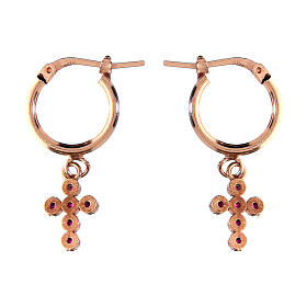 Agios earrings circle cross zircons rubies rose 925 silver