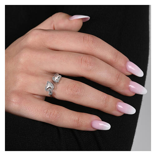 Anel Sacrum Cor zircões brancos prata 925 rodinado Agios 2