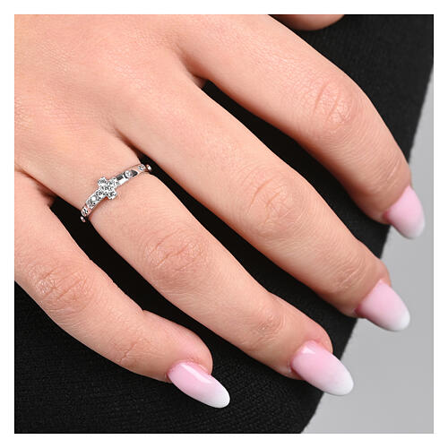 Rosenkranzring von Agios, 925er Silber, rhodiniert, weiße Zirkone 2