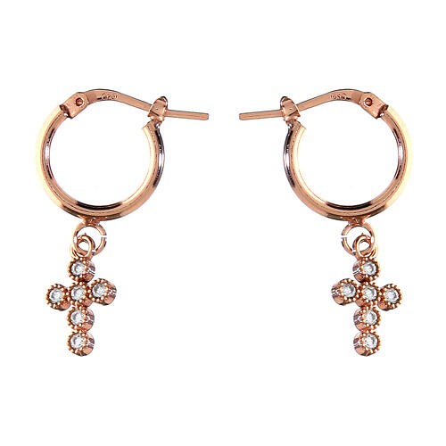 Creolen mit Kreuzanhänger von Agios, 925er Silber, Rosé-Finish, weiße Zirkone 1