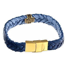 Pulseira Agios de fibra azul escura com conta cruciforme de prata 925 dourada brunida