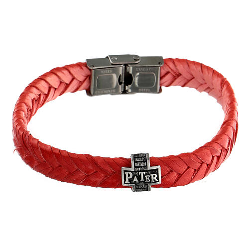 Pulseira Agios de fibra vermelha com conta cruciforme de prata 925 brunida 1